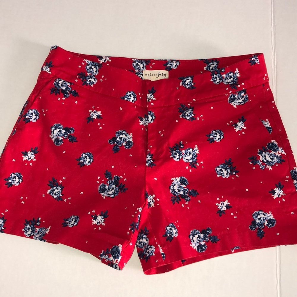 Size 2 Red (cotton) Shorts with blue flowers